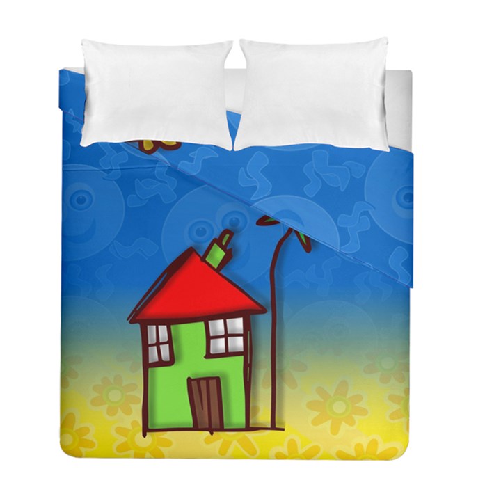 Colorful Illustration Of A Doodle House Duvet Cover Double Side (Full/ Double Size)