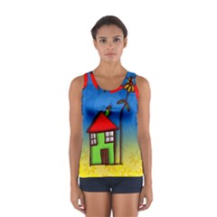 Colorful Illustration Of A Doodle House Women s Sport Tank Top  by Nexatart