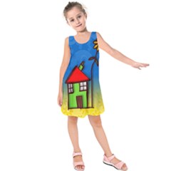 Colorful Illustration Of A Doodle House Kids  Sleeveless Dress by Nexatart