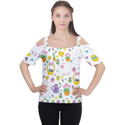 Cute Easter Pattern Women s Cutout Shoulder Tee by Valentinaart