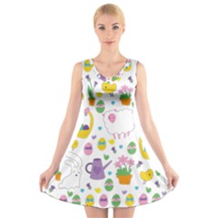 Cute Easter Pattern V-neck Sleeveless Skater Dress by Valentinaart