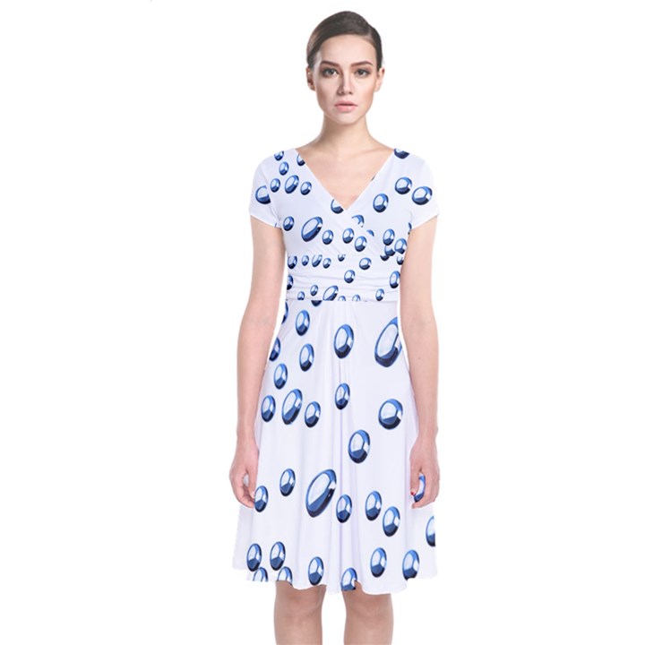 Water Drops On White Background Short Sleeve Front Wrap Dress