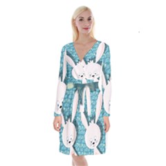 Easter Bunny  Long Sleeve Velvet Front Wrap Dress