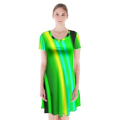 Multi Colorful Radiant Background Short Sleeve V-neck Flare Dress