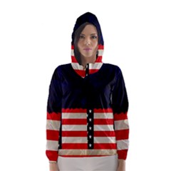 Grunge American Flag Background Hooded Wind Breaker (women) by Nexatart