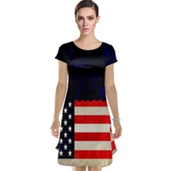 Grunge American Flag Background Cap Sleeve Nightdress