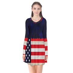 Grunge American Flag Background Flare Dress by Nexatart