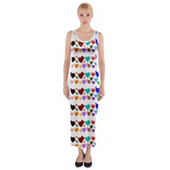 A Creative Colorful Background With Hearts Fitted Maxi Dress by Nexatart