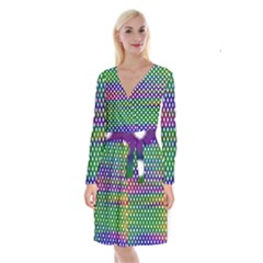 Digital Polka Dots Patterned Background Long Sleeve Velvet Front Wrap Dress