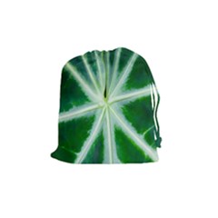 Green Leaf Macro Detail Drawstring Pouches (medium)  by Nexatart