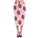 Pink Polka Dot Background With Red Roses Velvet Midi Pencil Skirt View1