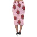 Pink Polka Dot Background With Red Roses Velvet Midi Pencil Skirt View2