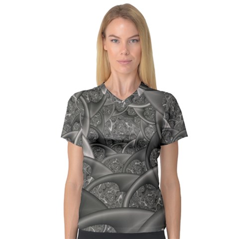 Fractal Black Ribbon Spirals Women s V-neck Sport Mesh Tee by Nexatart