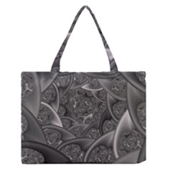 Fractal Black Ribbon Spirals Medium Zipper Tote Bag by Nexatart