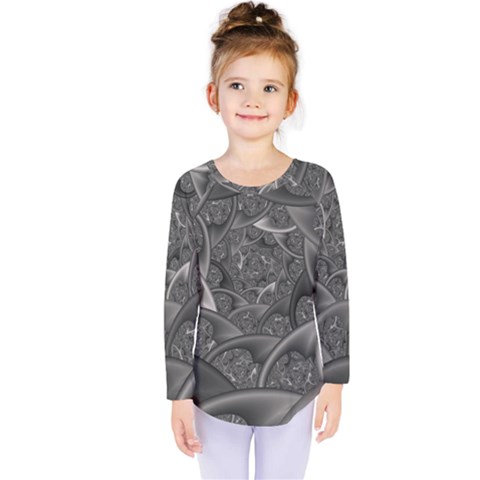 Fractal Black Ribbon Spirals Kids  Long Sleeve Tee by Nexatart