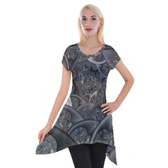 Fractal Black Ribbon Spirals Short Sleeve Side Drop Tunic by Nexatart