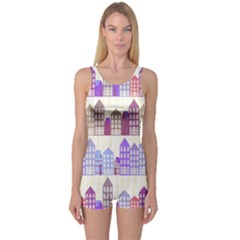 Houses City Pattern One Piece Boyleg Swimsuit by Nexatart