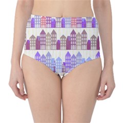 Houses City Pattern High-waist Bikini Bottoms by Nexatart