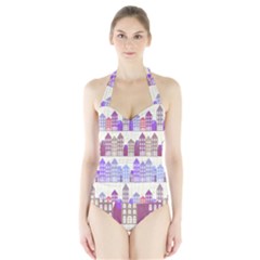 Houses City Pattern Halter Swimsuit by Nexatart