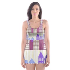 Houses City Pattern Skater Dress Swimsuit by Nexatart