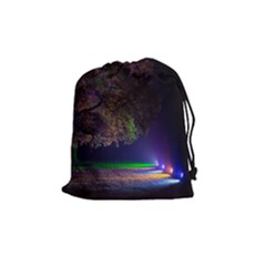 Illuminated Trees At Night Drawstring Pouches (medium)  by Nexatart