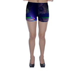 Illuminated Trees At Night Skinny Shorts by Nexatart