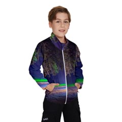 Illuminated Trees At Night Wind Breaker (kids) by Nexatart