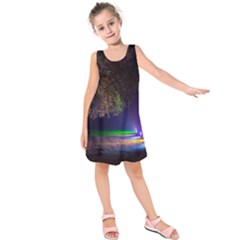 Illuminated Trees At Night Kids  Sleeveless Dress