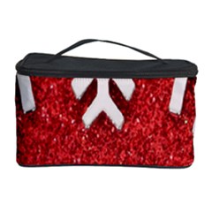 Macro Photo Of Snowflake On Red Glittery Paper Cosmetic Storage Case by Nexatart