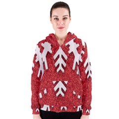 Macro Photo Of Snowflake On Red Glittery Paper Women s Zipper Hoodie