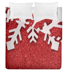 Macro Photo Of Snowflake On Red Glittery Paper Duvet Cover Double Side (queen Size)