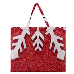 Macro Photo Of Snowflake On Red Glittery Paper Zipper Large Tote Bag by Nexatart