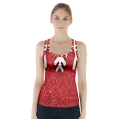 Macro Photo Of Snowflake On Red Glittery Paper Racer Back Sports Top by Nexatart