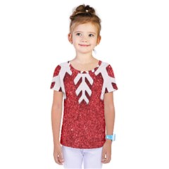 Macro Photo Of Snowflake On Red Glittery Paper Kids  One Piece Tee