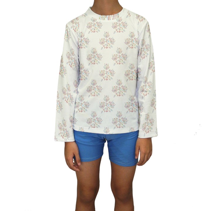 Seamless Floral Pattern Kids  Long Sleeve Swimwear