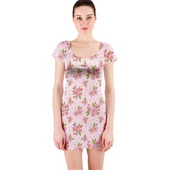 Beautiful Hand Drawn Flowers Pattern Short Sleeve Bodycon Dress by TastefulDesigns