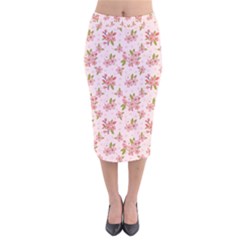 Beautiful Hand Drawn Flowers Pattern Velvet Midi Pencil Skirt by TastefulDesigns