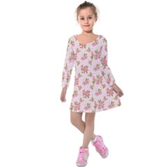 Beautiful Hand Drawn Flowers Pattern Kids  Long Sleeve Velvet Dress by TastefulDesigns