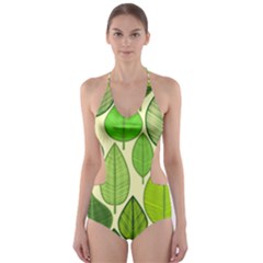 Leaves Pattern Design Cut-out One Piece Swimsuit by TastefulDesigns