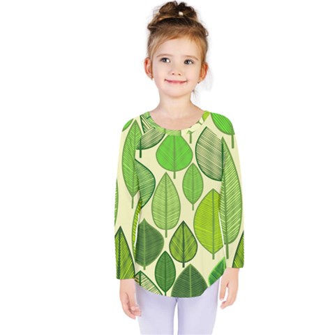 Leaves Pattern Design Kids  Long Sleeve Tee by TastefulDesigns