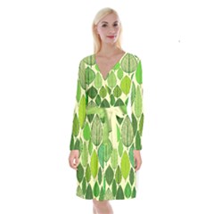 Leaves Pattern Design Long Sleeve Velvet Front Wrap Dress