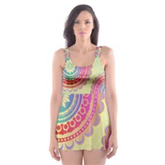 Abstract Geometric Wheels Pattern Skater Dress Swimsuit