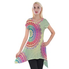 Abstract Geometric Wheels Pattern Short Sleeve Side Drop Tunic