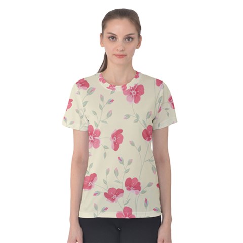 Seamless Flower Pattern Women s Cotton Tee by TastefulDesigns