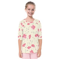 Seamless Flower Pattern Kids  Quarter Sleeve Raglan Tee