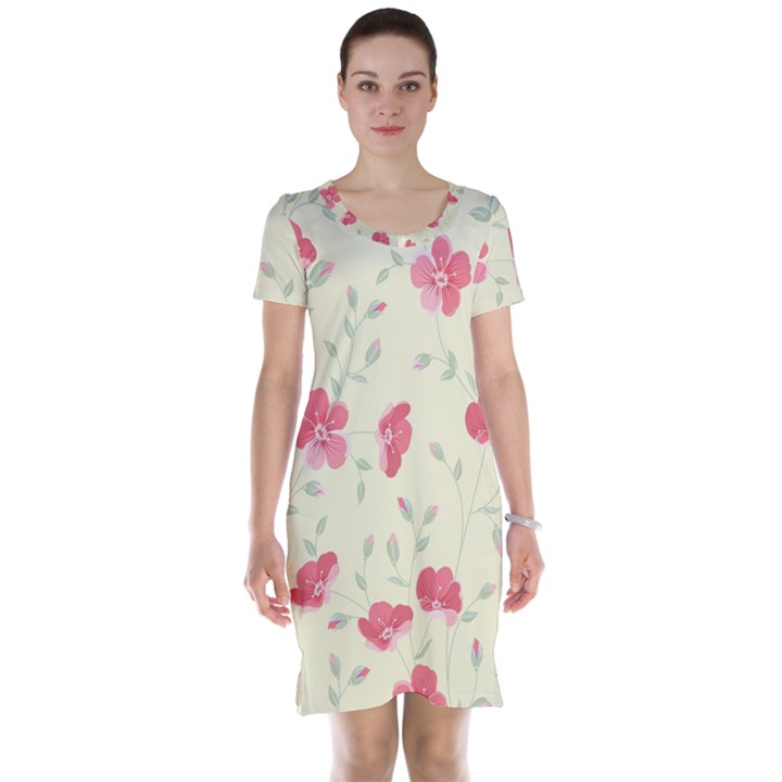 Seamless Flower Pattern Short Sleeve Nightdress