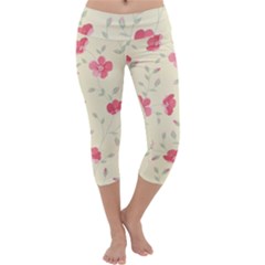 Seamless Flower Pattern Capri Yoga Leggings by TastefulDesigns