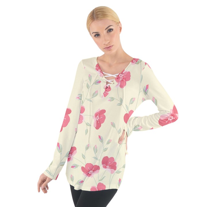 Seamless Flower Pattern Women s Tie Up Tee