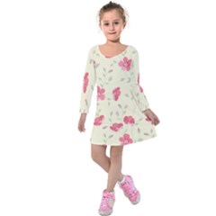 Seamless Flower Pattern Kids  Long Sleeve Velvet Dress by TastefulDesigns