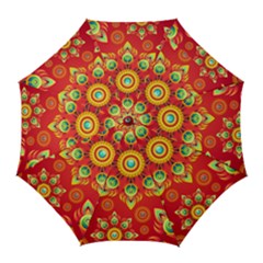 Red And Orange Floral Geometric Pattern Golf Umbrellas by LovelyDesigns4U